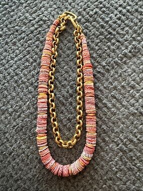 Kendra Scott Gold Chain Necklace with Coral and Yellow Disk Beads